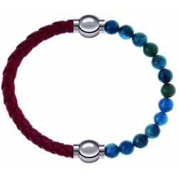 Apollon - Collection MiX Femme - cuir tressé italien rouge - diamètre 5mm - longueur 9,25cm + apatite - diamètre 6mm - l…