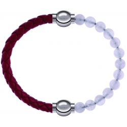 Apollon - Collection MiX Femme - cuir tressé italien rouge - diamètre 5mm - longueur 9,25cm + pierre de lune - diamètre …