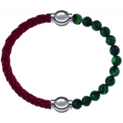 Apollon - Collection MiX Femme - cuir tressé italien rouge - diamètre 5mm - longueur 9,25cm + malachite - diamètre 6mm -…