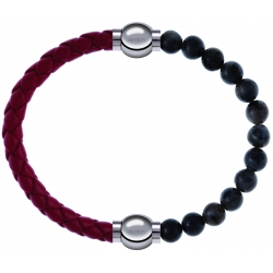 Apollon - Collection MiX Femme - cuir tressé italien rouge - diamètre 5mm - longueur 9,25cm + labradorite - diamètre 6mm…