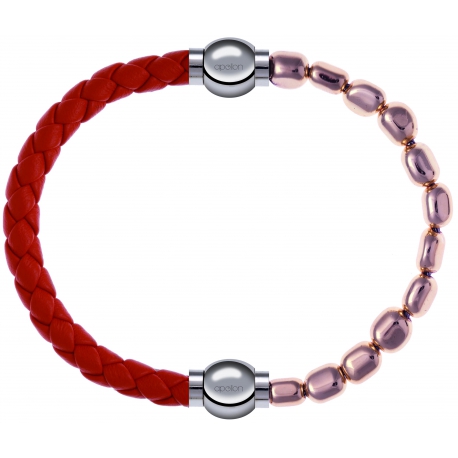 Apollon - Collection MiX Femme - cuir tressé italien orange - diamètre 5mm - longueur 9,25cm + hématite rosé - diamètre …
