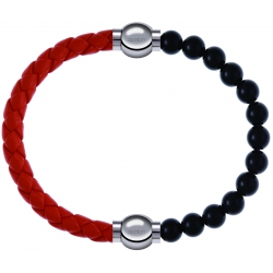 Apollon - Collection MiX Femme - cuir tressé italien orange - diamètre 5mm - longueur 9,25cm + onyx - diamètre 6mm - lon…