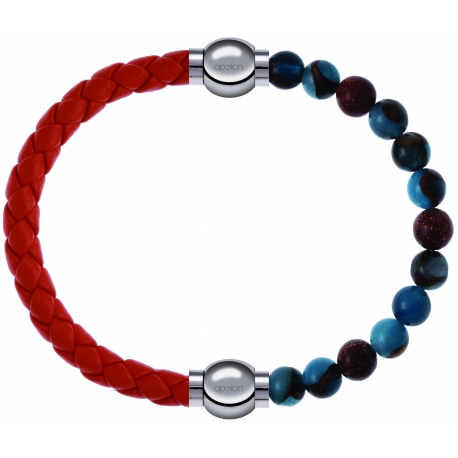 Apollon - Collection MiX Femme - cuir tressé italien orange - diamètre 5mm - longueur 9,25cm + agate bleu clair, bronzit…