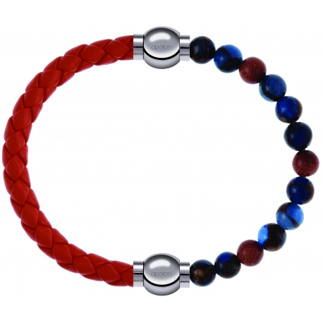 Apollon - Collection MiX Femme - cuir tressé italien orange - diamètre 5mm - longueur 9,25cm + agate bleu foncé, bronzit…