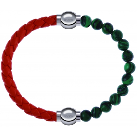 Apollon - Collection MiX Femme - cuir tressé italien orange - diamètre 5mm - longueur 9,25cm + malachite - diamètre 6mm …