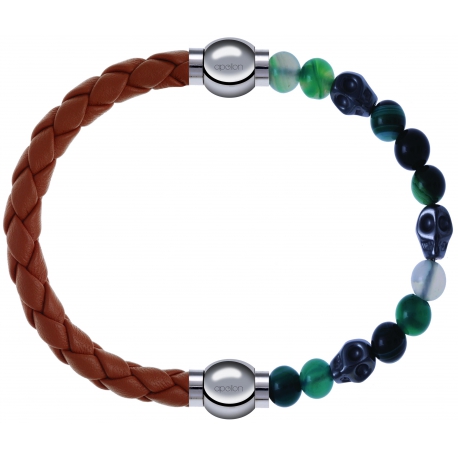 Apollon - Collection MiX Femme - cuir tressé italien marron - diamètre 5mm - longueur 9,25cm + agate - composants acier …