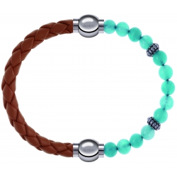 Apollon - Collection MiX Femme - cuir tressé italien marron - diamètre 5mm - longueur 9,25cm + jade verte - composants a…