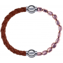 Apollon - Collection MiX Femme - cuir tressé italien marron - diamètre 5mm - longueur 9,25cm + hématite rosé - diamètre …