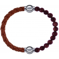 Apollon - Collection MiX Femme - cuir tressé italien marron - diamètre 5mm - longueur 9,25cm + pierre de soleil - diamèt…