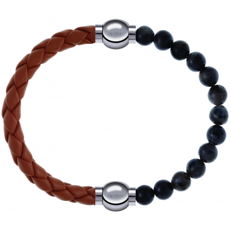 Apollon - Collection MiX Femme - cuir tressé italien marron - diamètre 5mm - longueur 9,25cm + labradorite - diamètre 6m…