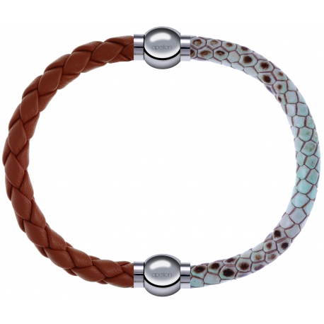 Apollon - Collection MiX Femme - cuir tressé italien marron - diamètre 5mm - longueur 9,25cm + cuir italien impression p…