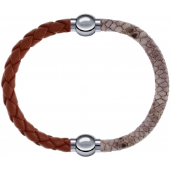 Apollon - Collection MiX Femme - cuir tressé italien marron - diamètre 5mm - longueur 9,25cm + cuir italien impression p…