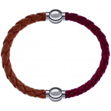 Apollon - Collection MiX Femme - cuir tressé italien marron - diamètre 5mm - longueur 9,25cm + cuir tressé italien rouge…