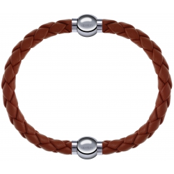 Apollon - Collection MiX Femme - cuir tressé italien marron - diamètre 5mm - longueur 9,25cm + cuir tressé italien marro…