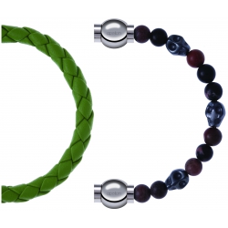 Apollon - Collection MiX Femme - cuir tressé italien vert clair - diamètre 5mm - longueur 9,25cm + rhodonite - composant…