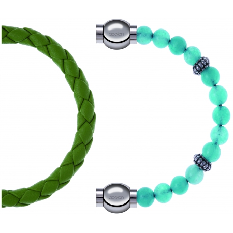 Apollon - Collection MiX Femme - cuir tressé italien vert clair - diamètre 5mm - longueur 9,25cm + jade verte - composan…