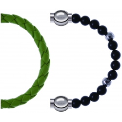 Apollon - Collection MiX Femme - cuir tressé italien vert clair - diamètre 5mm - longueur 9,25cm + onyx - composants aci…