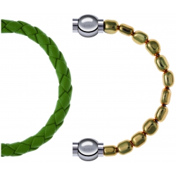 Apollon - Collection MiX Femme - cuir tressé italien vert clair - diamètre 5mm - longueur 9,25cm + hématite doré - diamè…