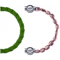 Apollon - Collection MiX Femme - cuir tressé italien vert clair - diamètre 5mm - longueur 9,25cm + hématite rosé - diamè…