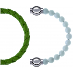 Apollon - Collection MiX Femme - cuir tressé italien vert clair - diamètre 5mm - longueur 9,25cm + agate blanche - diamè…