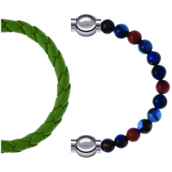 Apollon - Collection MiX Femme - cuir tressé italien vert clair - diamètre 5mm - longueur 9,25cm + agate bleu foncé, bro…