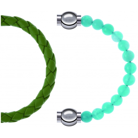 Apollon - Collection MiX Femme - cuir tressé italien vert clair - diamètre 5mm - longueur 9,25cm + jade verte - diamètre…