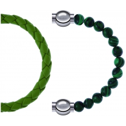 Apollon - Collection MiX Femme - cuir tressé italien vert clair - diamètre 5mm - longueur 9,25cm + malachite - diamètre …
