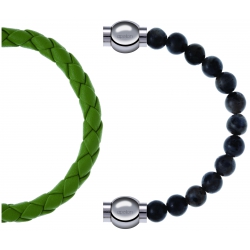 Apollon - Collection MiX Femme - cuir tressé italien vert clair - diamètre 5mm - longueur 9,25cm + labradorite - diamètr…