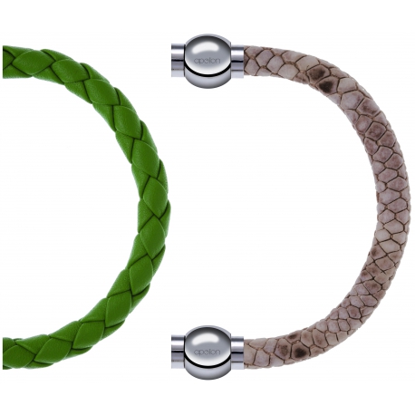 Apollon - Collection MiX Femme - cuir tressé italien vert clair - diamètre 5mm - longueur 9,25cm + cuir italien impressi…