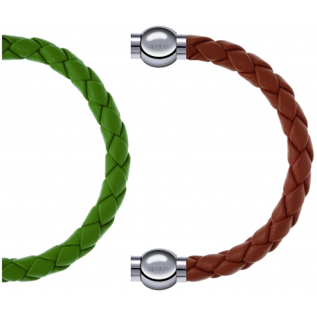 Apollon - Collection MiX Femme - cuir tressé italien vert clair - diamètre 5mm - longueur 9,25cm + cuir tressé italien m…