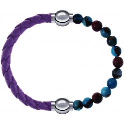 Apollon - Collection MiX Femme - cuir tressé italien lila - diamètre 5mm - longueur 9,25cm + agate bleu clair, bronzite,…