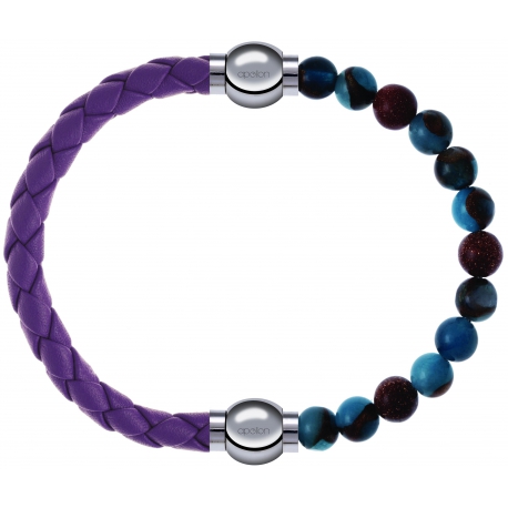 Apollon - Collection MiX Femme - cuir tressé italien lila - diamètre 5mm - longueur 9,25cm + agate bleu clair, bronzite,…