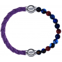 Apollon - Collection MiX Femme - cuir tressé italien lila - diamètre 5mm - longueur 9,25cm + agate bleu foncé, bronzite,…