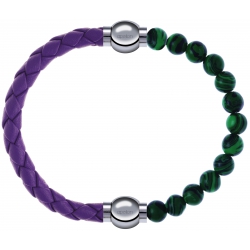 Apollon - Collection MiX Femme - cuir tressé italien lila - diamètre 5mm - longueur 9,25cm + malachite - diamètre 6mm - …