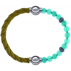 Apollon - Collection MiX Femme - cuir tressé italien jaune moutarde - diamètre 5mm - longueur 9,25cm + jade verte - comp…