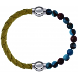 Apollon - Collection MiX Femme - cuir tressé italien jaune moutarde - diamètre 5mm - longueur 9,25cm + agate bleu clair,…