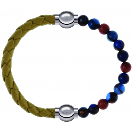 Apollon - Collection MiX Femme - cuir tressé italien jaune moutarde - diamètre 5mm - longueur 9,25cm + agate bleu foncé,…