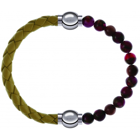 Apollon - Collection MiX Femme - cuir tressé italien jaune moutarde - diamètre 5mm - longueur 9,25cm + agate rouge, bron…