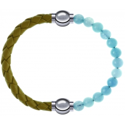 Apollon - Collection MiX Femme - cuir tressé italien jaune moutarde - diamètre 5mm - longueur 9,25cm + jade bleue - diam…