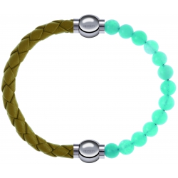 Apollon - Collection MiX Femme - cuir tressé italien jaune moutarde - diamètre 5mm - longueur 9,25cm + jade verte - diam…