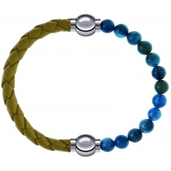 Apollon - Collection MiX Femme - cuir tressé italien jaune moutarde - diamètre 5mm - longueur 9,25cm + apatite - diamètr…