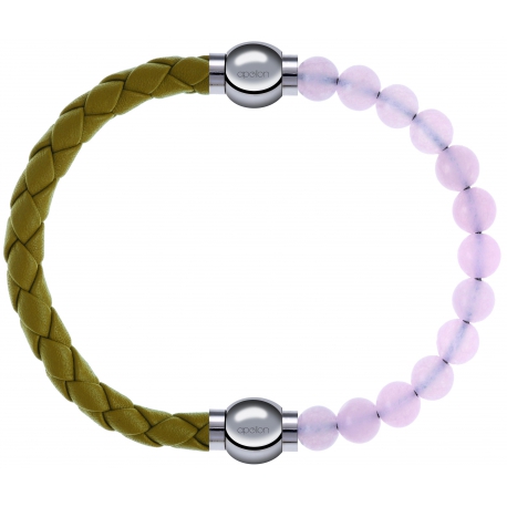 Apollon - Collection MiX Femme - cuir tressé italien jaune moutarde - diamètre 5mm - longueur 9,25cm + quartz rose - dia…