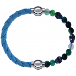 Apollon - Collection MiX Femme - cuir tressé italien bleu clair - diamètre 5mm - longueur 9,25cm + agate - composants ac…