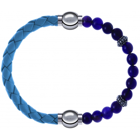 Apollon - Collection MiX Femme - cuir tressé italien bleu clair - diamètre 5mm - longueur 9,25cm + améthyste - composant…