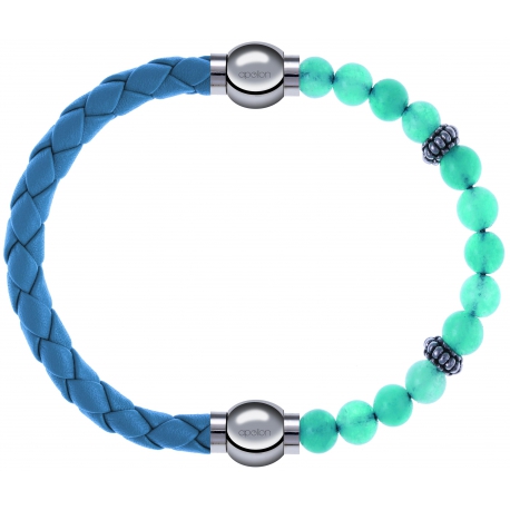 Apollon - Collection MiX Femme - cuir tressé italien bleu clair - diamètre 5mm - longueur 9,25cm + jade verte - composan…