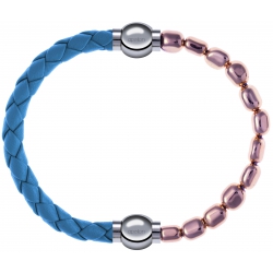 Apollon - Collection MiX Femme - cuir tressé italien bleu clair - diamètre 5mm - longueur 9,25cm + hématite rosé - diamè…