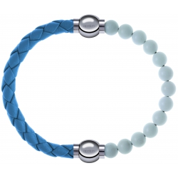 Apollon - Collection MiX Femme - cuir tressé italien bleu clair - diamètre 5mm - longueur 9,25cm + agate blanche - diamè…