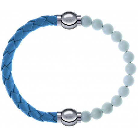 Apollon - Collection MiX Femme - cuir tressé italien bleu clair - diamètre 5mm - longueur 9,25cm + agate blanche - diamè…