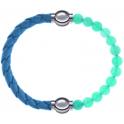 Apollon - Collection MiX Femme - cuir tressé italien bleu clair - diamètre 5mm - longueur 9,25cm + jade verte - diamètre…