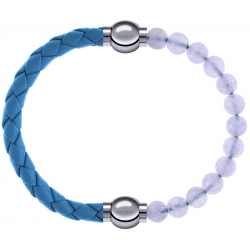 Apollon - Collection MiX Femme - cuir tressé italien bleu clair - diamètre 5mm - longueur 9,25cm + pierre de lune - diam…